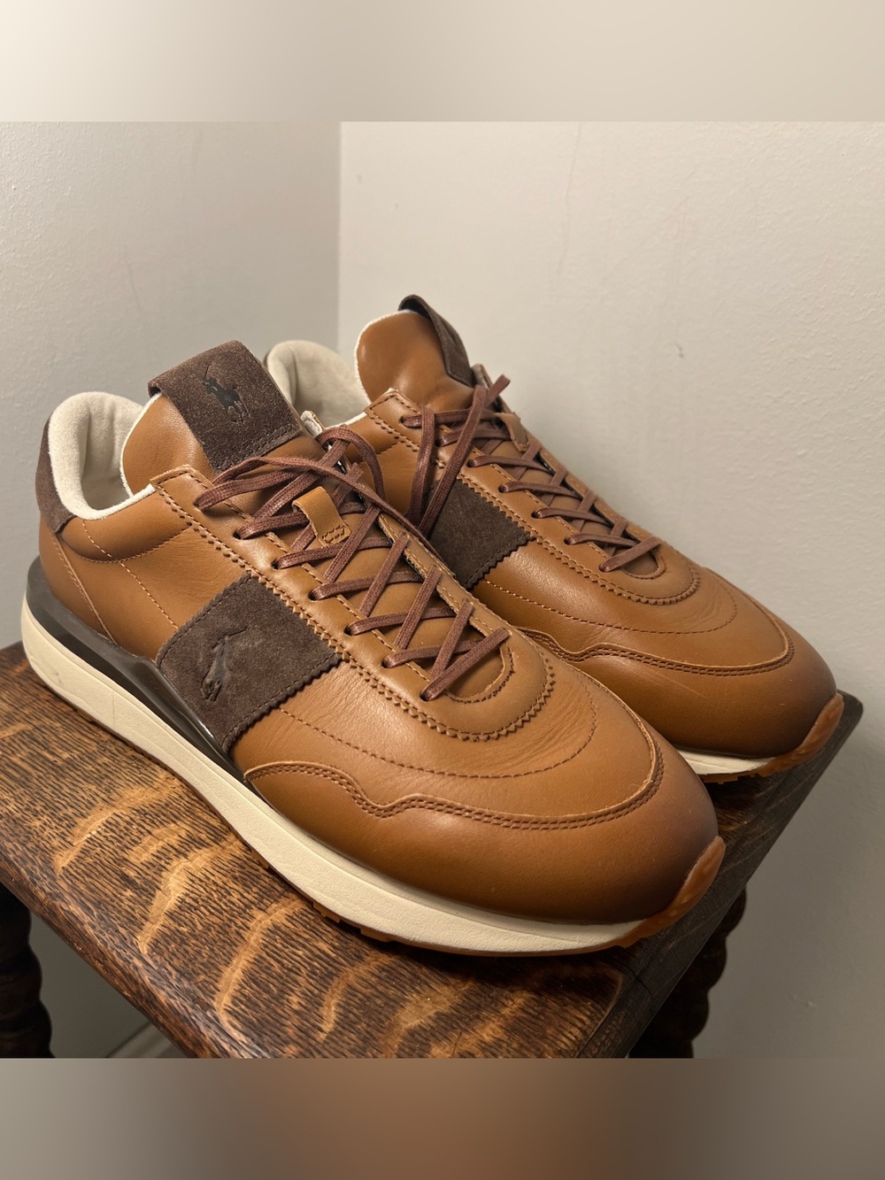 Polo Ralph Lauren Men’s Train 89 Leather Sneakers in Cognac Brown